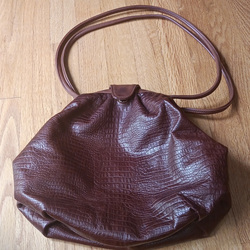 Vintage MacClay Leather Designs Slouchy 70's Shoulder Bag ❤️ Croc-Look Leather